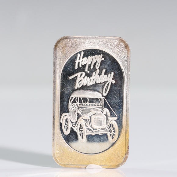 Happy Birthday Car 15 Grams Sterling Silver Art Bar - Picture 1 of 6